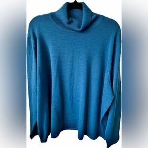 Dialogue Merino Wool Blend Turtleneck Sweater 3X Teal Oversized
